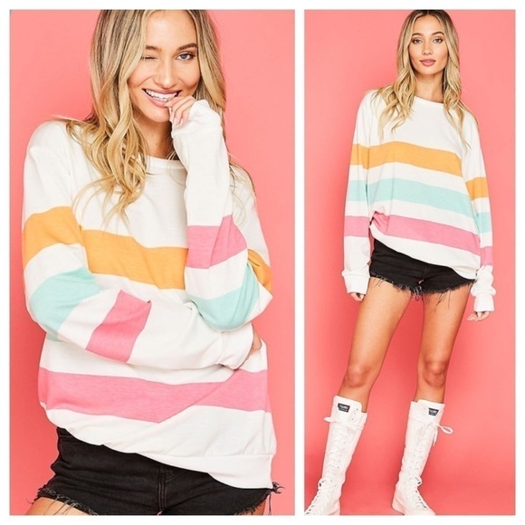 Color Block Oversized Striped Top - Picture 1 of 5
